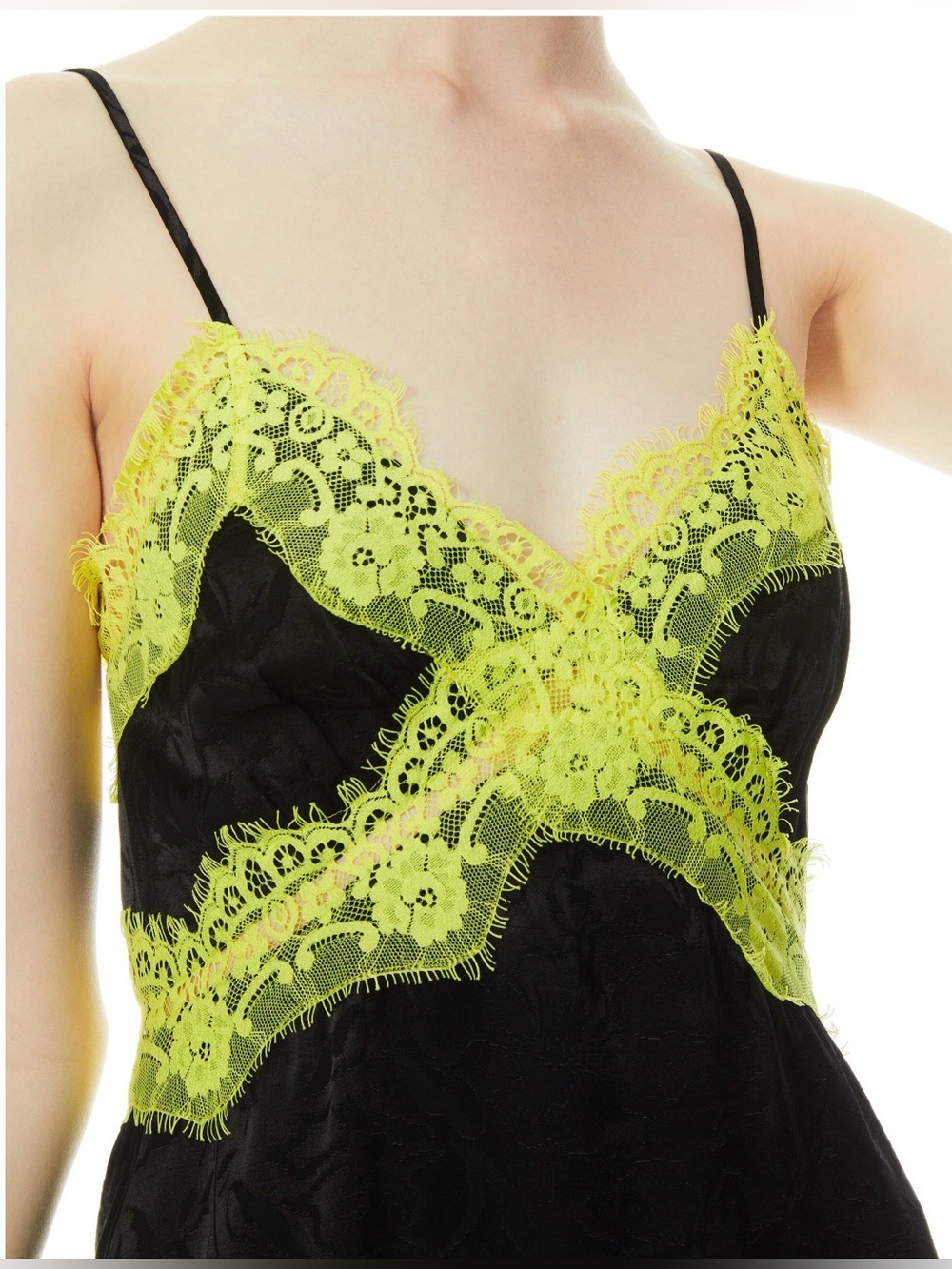 Alice + Olivia Zaira Lace Trim Mini Dress – Black / Lime Punch - Picture 3 of 8